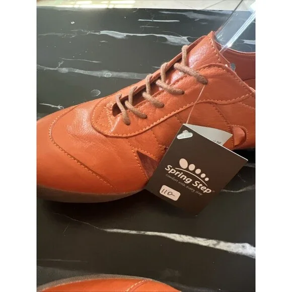 Spring Step Konak Sneaker Size 36/5.5-6 Womens Coral Orange Leather Shoe Cutouts - Picture 5 of 9